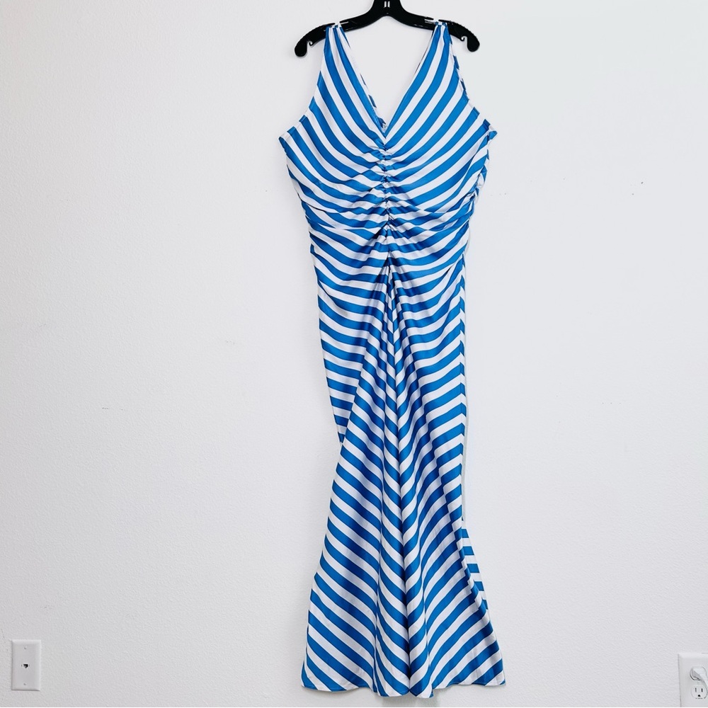 Boston Proper Silky Stripe V Neck Mermaid Maxi Dress
